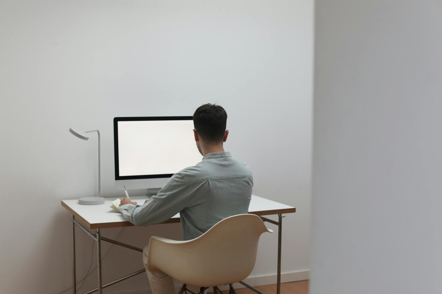 A well-placed home office desk in the command position.